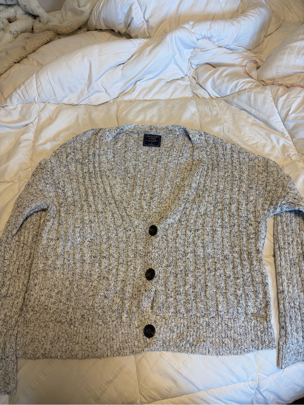 Abercrombie & Fitch Marled Light Gray Ribbed Button Cardigan